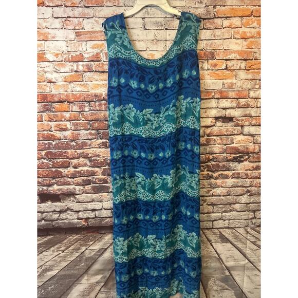 VINTAGE LADY DARIAN Dress Rayon Blue Floral Cover Up Washable 24w Maxi - Picture 1 of 5